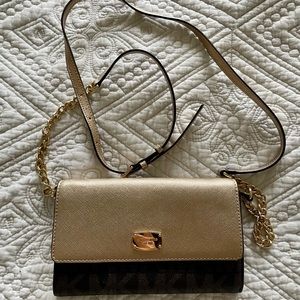 Michael Kors gold and brown logo crossbody